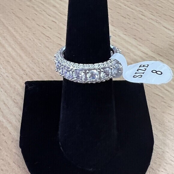 925 STERLING SILVER CZ BAND RING | LUXURY WEDDING RING | 8 | RHODIUM FINISH - Picture 14 of 16